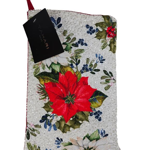 Tahari Home Floral Beaded Christmas Holiday Stocking 17.5" NWT - Picture 2 of 4